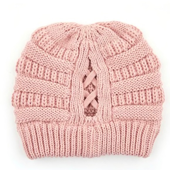Blush colored CC beanie criss cross - Picture 2 of 5